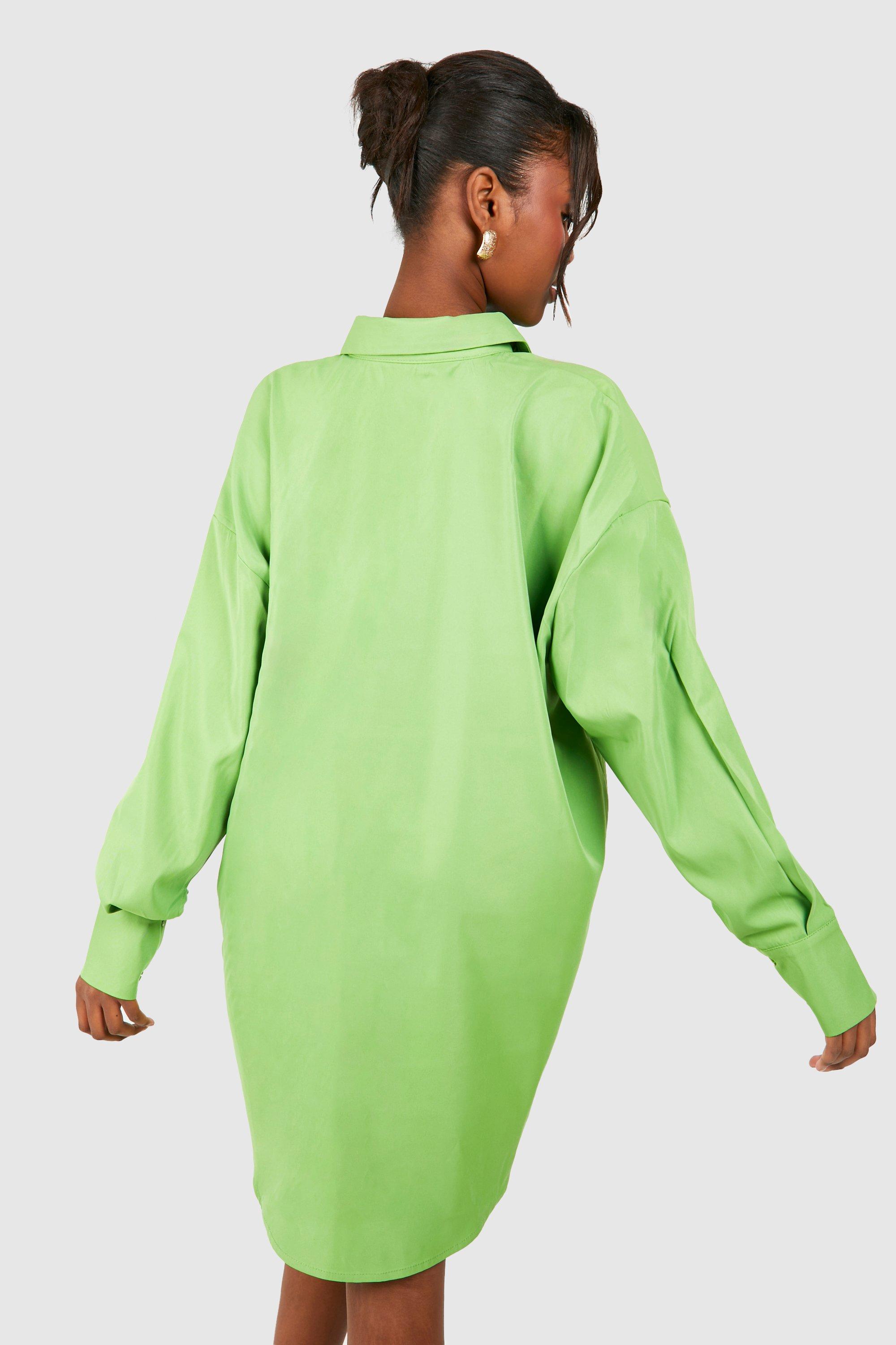 boohoo Women s Poplin Ultimate Oversized Shirt Dress Green Mini Dresses